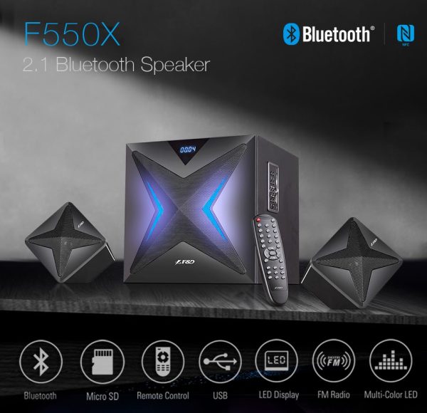 F&D F550X 2.1 Channel Multimedia Speaker (Black) | Wireless Bluetooth Speakers | Subwoofer Satellite Speaker/LED Display/USB/SD Card/NFC | Home Theatre | Speaker for Laptop, Pc & Mobile