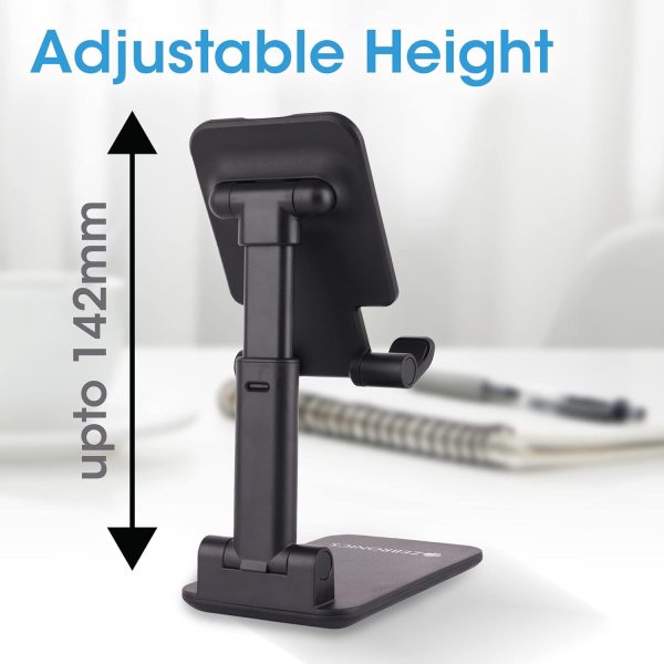 ZEBRONICS MS100 Mobile Holder with Adjustable Height, 130° Angle tilt, Foldable Design, Anti Skid Base, Soft Resting pad, Lightweight and Handy Structure (Black)