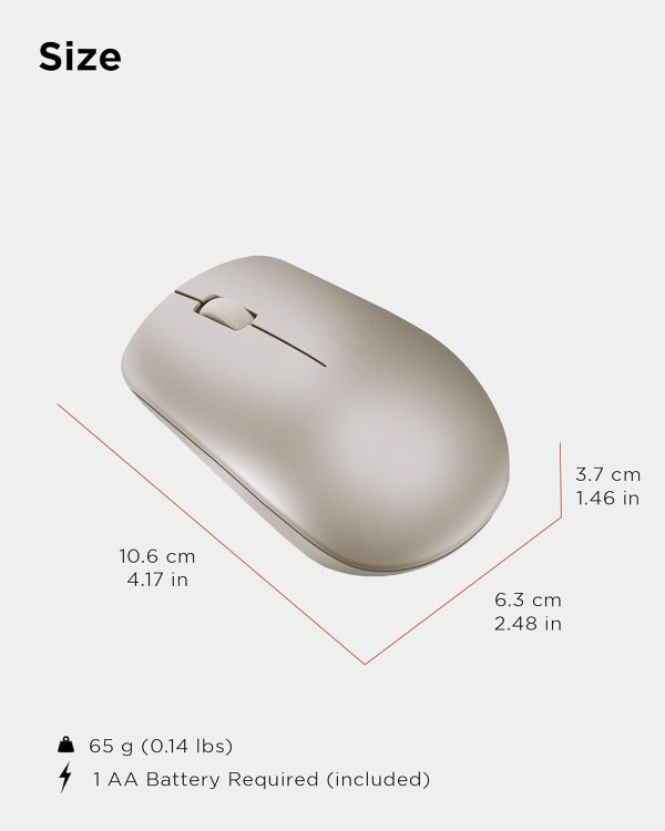 Lenovo 530 Wireless Mouse (Almond): Ambidextrous, Ergonomic Mouse, Up to 8 Million clicks for Left and Right Buttons, Optical Sensor 1200 DPI, 2.4 GHz Wireless Technology via Nano USB Receiver