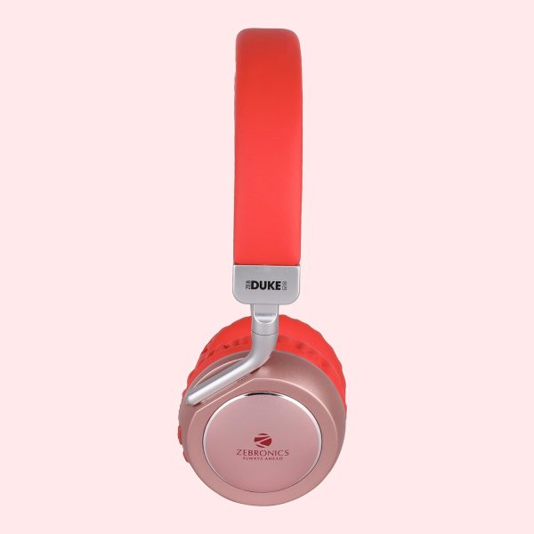 ZEBRONICS DUKE 2 Wireless Headphone, Supports Bluetooth, Dual Pairing, Deep Bass, up to 60h Battery Backup, AUX, Environmental Noise Cancellation, Gaming Mode, Now with Type C Charging (Red )