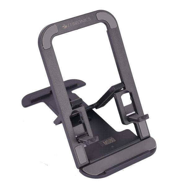 ZEBRONICS MS80 Mobile Holder with Adjustable Height, 10°- 50° Multiangle Adjustment, Foldable Design, Anti Skid Base, Matte Finish, Lightweight and 4 Adjustable Levels (Black)