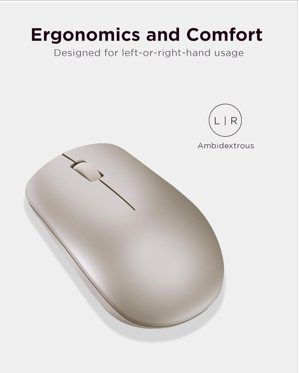 Lenovo 530 Wireless Mouse (Almond): Ambidextrous, Ergonomic Mouse, Up to 8 Million clicks for Left and Right Buttons, Optical Sensor 1200 DPI, 2.4 GHz Wireless Technology via Nano USB Receiver