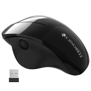 ZEBRONICS Dolphin Silent Wireless Mouse, Dual Mode Bluetooth, 2.4GHz, 1200 DPI, 3 Buttons, USB Nano Receiver, Thumb Scroll Wheel, Glossy Finish and Ergonomic Design (Black)