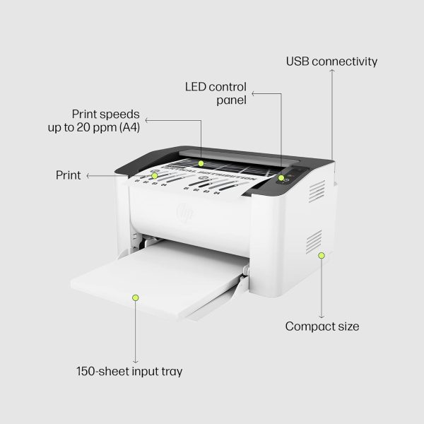 HP Laser 1008a Printer, Single Function, Print, Hi-Speed USB 2.0, Up to 21 ppm, 150-sheet Input Tray, 100-sheet Output Tray, 10,000-page Duty Cycle, 1-Year Warranty, Black and White, 714Z8A