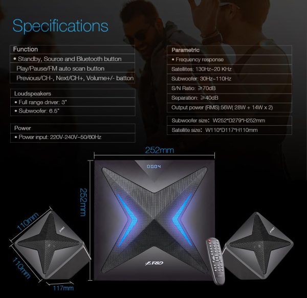 F&D F550X 2.1 Channel Multimedia Speaker (Black) | Wireless Bluetooth Speakers | Subwoofer Satellite Speaker/LED Display/USB/SD Card/NFC | Home Theatre | Speaker for Laptop, Pc & Mobile