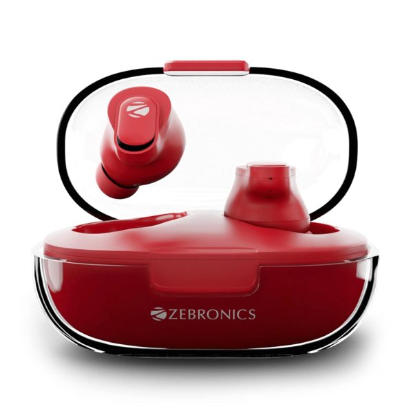 Zebronics Zeb-Sound Bomb N2 TWS Wireless in Ear Earbuds with 50ms Low Latency Gaming, ENC, Voice Assistant, Flash Connect, Splash Proof, BT v5.2, up to 12H Backup, Call Function and Type C (Red)