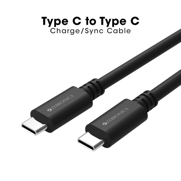 Zebronics ZEB-CCC1500 1.5 Meter Type C to Type C Charge/Sync Cable with Rapid Charging, Up to 100W Power Delivery, Mobile/Laptop Compatible (Black)