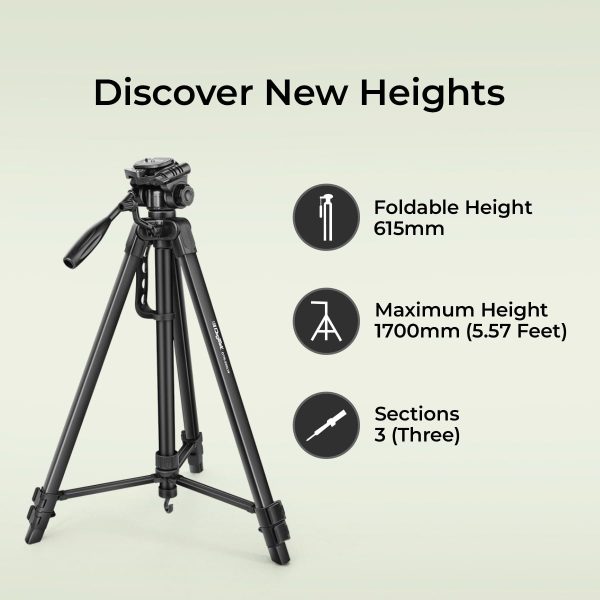 DIGITEK® (DTR 550 LW) 67 Inch Foldable Tripod Stand with Phone Holder & 360° Ball Head, 5kg Load Capacity, Aluminum Alloy Legs with Rubberized Feet & Flip Locks, Carry Bag, for Photo & Video Shoots