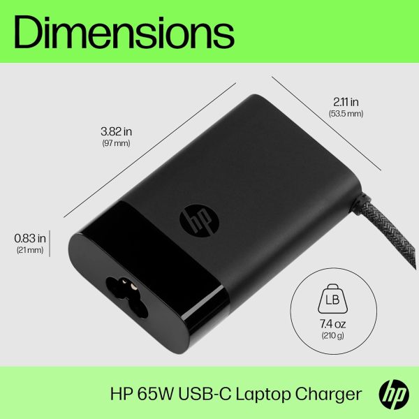 Hp USB-C 65W Laptop Charger, 65W, Type-C USB, Ac Adapter (671R2Aa) - Black