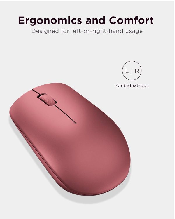 Lenovo 530 Wireless Mouse (Cherry Red): Ambidextrous, Ergonomic Mouse, Up to 8 Million clicks for Left and Right Buttons, Optical Sensor 1200 DPI, 2.4 GHz Wireless Technology via Nano USB Receiver