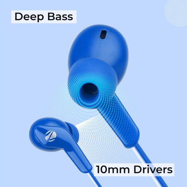 ZEBRONICS Zeb-Buds 40 Wired Stereo Earphone with Deep bass, in-line Microphone for Calling, Gold Plated 3.5mm Connector, Glossy Finish, 1.2 Meter Durable Cable and Lightweight Design(Blue)