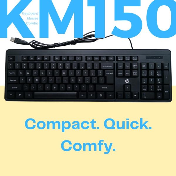 HP KM150 Wired Keyboard and Mouse Combo Full-Size Keyboard, 1600 DPI Ergonomic Optical Sensor Mouse, Instant USB Plug-and-Play, 12 Shortcut Keys, Adjustable Slope Keyboard (3-Years Warranty)