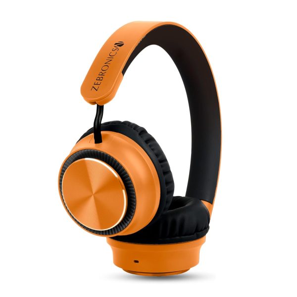 ZEBRONICS Zeb-Bang Pro Bluetooth Wireless On Ear Headphones with Mic V5.0, 30H Backup, Foldable, Call Function, Voice Assistant, Built-in Rechargeable Battery, Type C, 40Mm Driver and Aux (Orange)