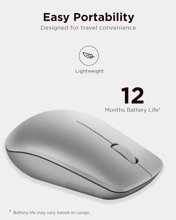 Lenovo 530 Wireless Mouse (Platinum Grey): Ambidextrous, Ergonomic Mouse, Up to 8 Million clicks for Left and Right Buttons, Optical Sensor 1200 DPI, 2.4 GHz Wireless Technology via Nano USB Receiver