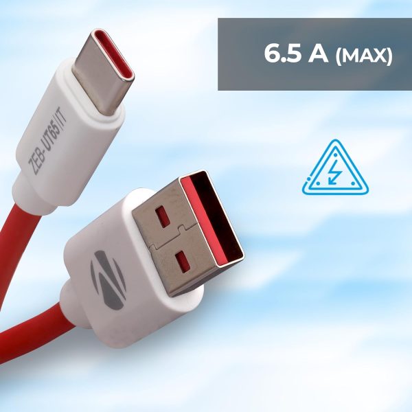 ZEBRONICS UT65 USB - Type C Cable, 65 Watts, Rapid Charging, Charge & Sync, 1 Meter| Samsung | OnePlus | Xiaomi | Realme | Oppo