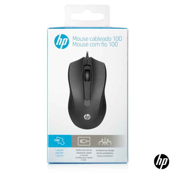 HP Wired Mouse 100 with 1600 DPI Optical Sensor, USB plug-and -play,ambidextrous Design, Built-in Scrolling and 3 Handy Buttons. 3-Years Warranty (6VY96AA)