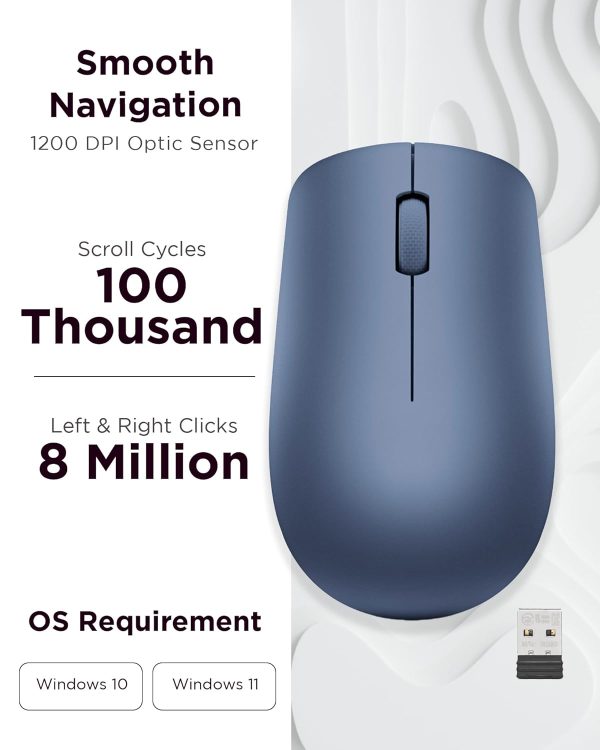 Lenovo 530 Wireless Mouse (Abyss Blue): Ambidextrous, Ergonomic Mouse, Up to 8 Million clicks for Left and Right Buttons, Optical Sensor 1200 DPI, 2.4 GHz Wireless Technology via Nano USB Receiver