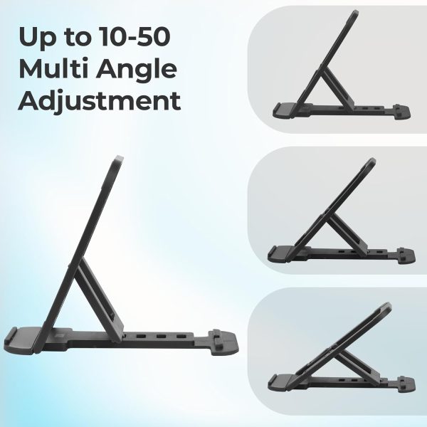 ZEBRONICS MS80 Mobile Holder with Adjustable Height, 10°- 50° Multiangle Adjustment, Foldable Design, Anti Skid Base, Matte Finish, Lightweight and 4 Adjustable Levels (Black)