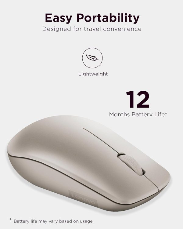 Lenovo 530 Wireless Mouse (Almond): Ambidextrous, Ergonomic Mouse, Up to 8 Million clicks for Left and Right Buttons, Optical Sensor 1200 DPI, 2.4 GHz Wireless Technology via Nano USB Receiver