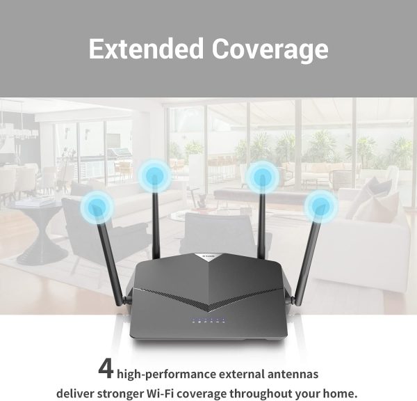 D-Link DIR-2640, AC 2600 Mbps MU-MIMO Dual Band High Power WiFi Router, 5 Gigabit Port, 4 External Antenna, Voice Control Compatible with Alexa & Google Assistant, 2 USB Ports, Black