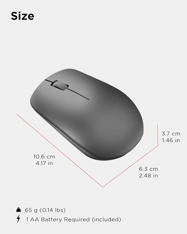 Lenovo 530 Wireless Mouse (Graphite): Ambidextrous, Ergonomic Mouse, Up to 8 Million clicks for Left and Right Buttons, Optical Sensor 1200 DPI, 2.4 GHz Wireless Technology via Nano USB Receiver