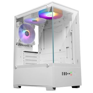 ZEBRONICS New Launch ROBUST Premium Gaming Chassis with support for mATX | Mini ITX, Wraparound Tempered Glass, 120mm Multicolor LED Ring Fans, Top Magnetic Dust Filter, 3 Fans Included (White)