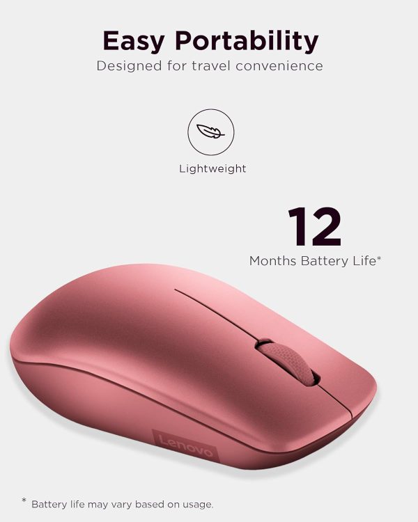 Lenovo 530 Wireless Mouse (Cherry Red): Ambidextrous, Ergonomic Mouse, Up to 8 Million clicks for Left and Right Buttons, Optical Sensor 1200 DPI, 2.4 GHz Wireless Technology via Nano USB Receiver