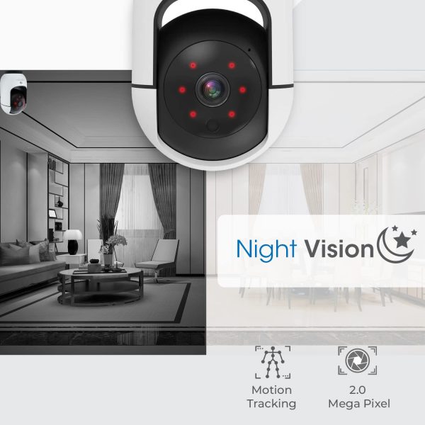 ZEBRONICS Smart Cam 105 WiFi 355 Degree PTZ Camera with Video Monitoring, Night Vision, Motion Tracking, 2MP 1080p, App Access, 2 Way Audio, Ceiling Mount, MicroSD Card & Cloud Storage Support, White