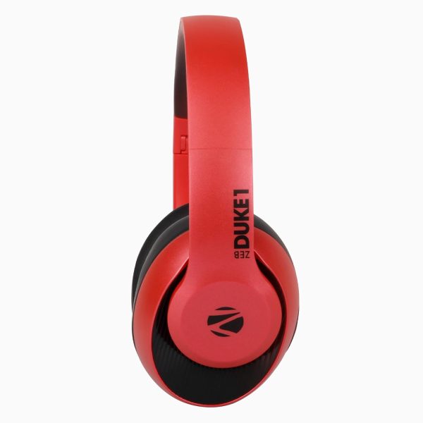 ZEBRONICS Zeb-DUKE1 Bluetooth 5.0 Wireless Over Ear Headphones With Mic, with AUX Port, Call Function, Voice Assistant Support, 34Hr* Battery Backup, Dual Pairing, Media/Volume Control(Black with Red)