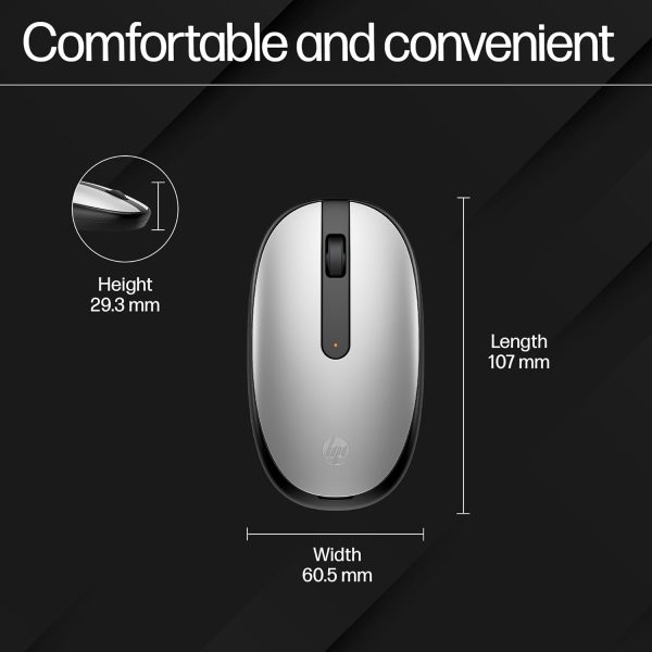 HP 240 Bluetooth Mouse/Ambidextrous; Compact Size; Portable Mouse/Red Optical Tracking/1600 dpi/3 Years Warranty/Pike Silver (43N04AA)