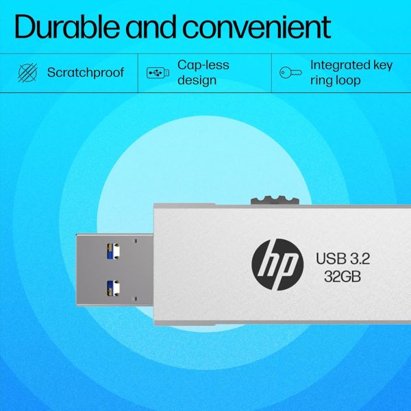 HP 818w 32GB USB 3.2 Flash Drive Silver Metal