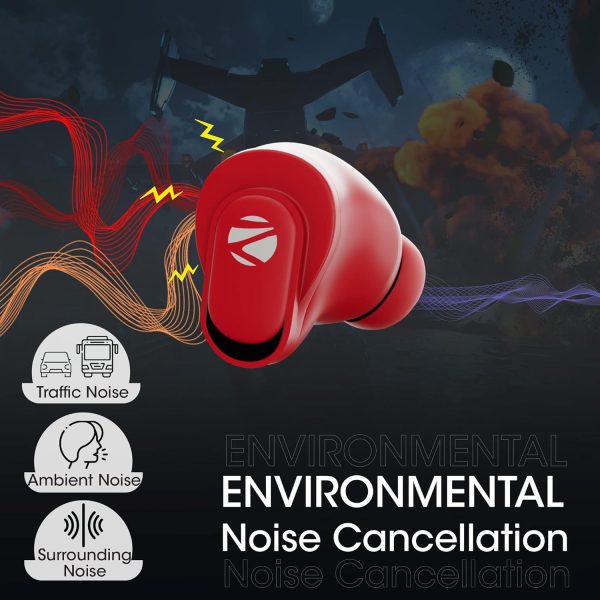 Zebronics Zeb-Sound Bomb N2 TWS Wireless in Ear Earbuds with 50ms Low Latency Gaming, ENC, Voice Assistant, Flash Connect, Splash Proof, BT v5.2, up to 12H Backup, Call Function and Type C (Red)