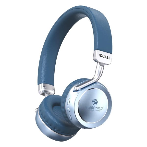 ZEBRONICS DUKE 2 Wireless Headphone, Supports Bluetooth, Dual Pairing, Deep Bass, up to 60h Battery Backup, AUX, Environmental Noise Cancellation, Gaming Mode, Now with Type C Charging (Blue)