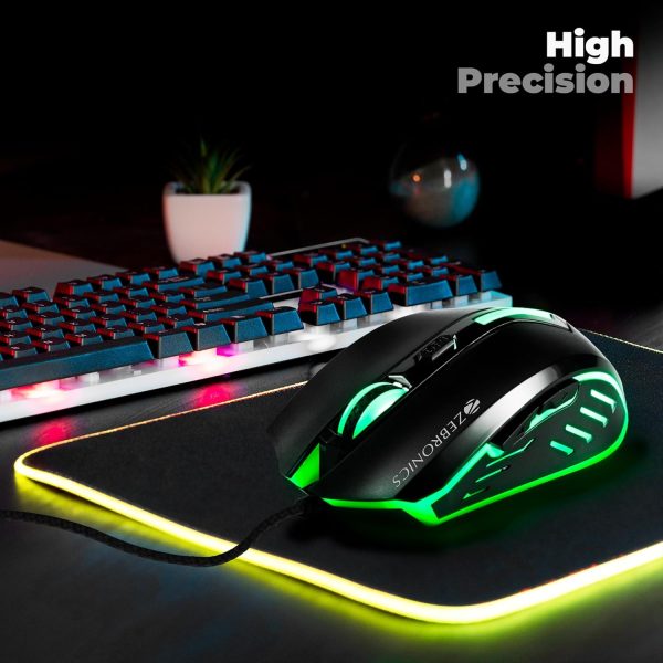 ZEBRONICS Sniper High Precision Wired Gaming Mouse with 6 Buttons, Multicolor LED Lights, DPI Switch with 800/1200/1600/2400 DPI’s, Plug & Play, 1 Million Clicks, 87 Grams Light Mouse