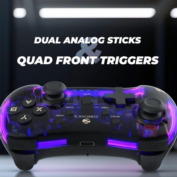 Zebronics MAX FURY Transparent RGB LED Illuminated Wired Gamepad for Windows PC, Android, with Dual analog sticks, Quad front triggers, Dual motors force, Haptic Feedback, Supports X-Input & D-Input.