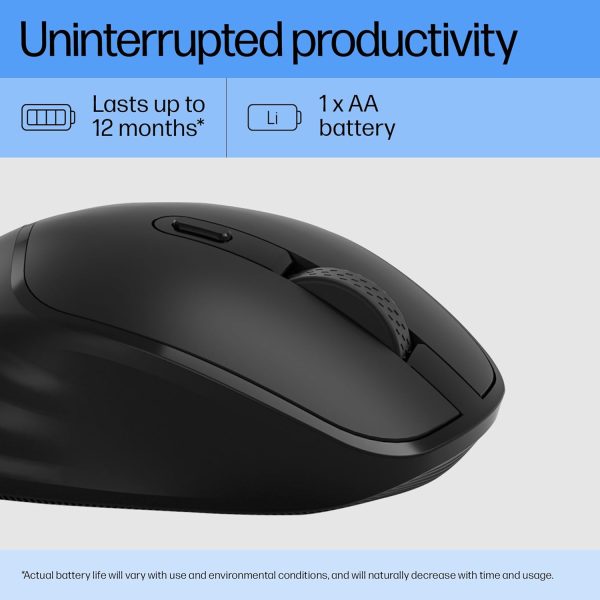 HP M120 Wireless Mouse, USB-A Nano Dongle, 2.4 Ghz Wireless Connection, 6 Buttons, Up to 1600 Dpi, Optical Sensor, Ergonomic Design, 12-Month Battery Life, 3-Year Warranty, 60G±5%, Black, 7J4G4Aa