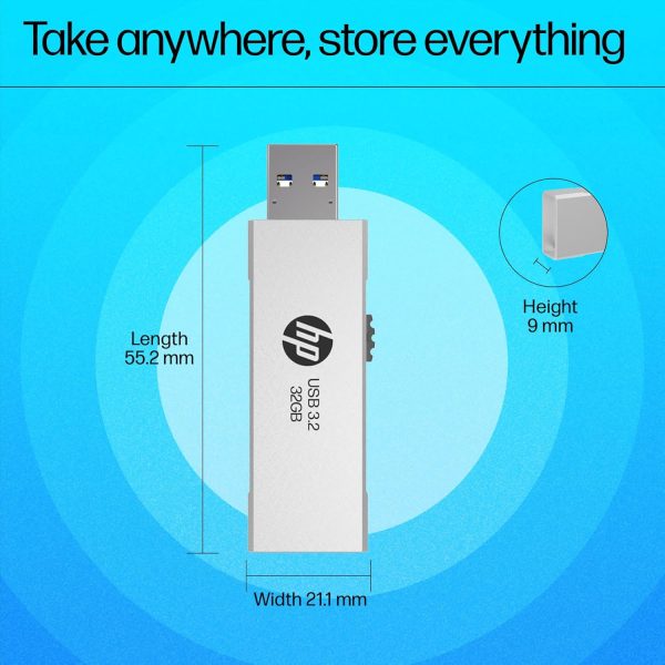 HP 818w 32GB USB 3.2 Flash Drive Silver Metal