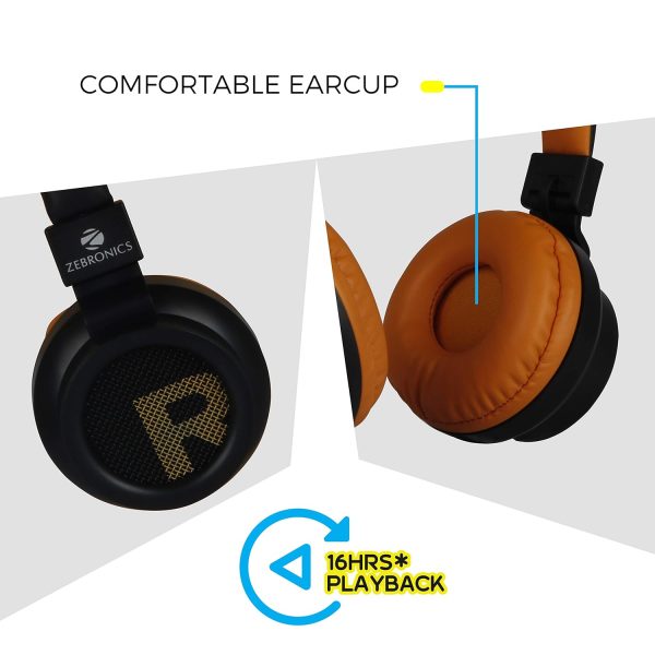 Zebronics-Bang over the ear headphones with Foldable Design and Bluetooth v5.0 headphones, Providing up to 20h* Playback (Orange)