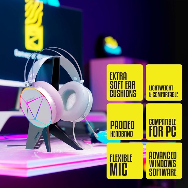 Zebronics Zeb-Blitz USB Gaming Wired Over Ear Headphones with Dolby Atmos, RGB LED, Windows Software, Simulated 7.1 Surround Sound, 2.4 Meter Braided Cable, Flexible mic, Ear Cushions with mic (White)