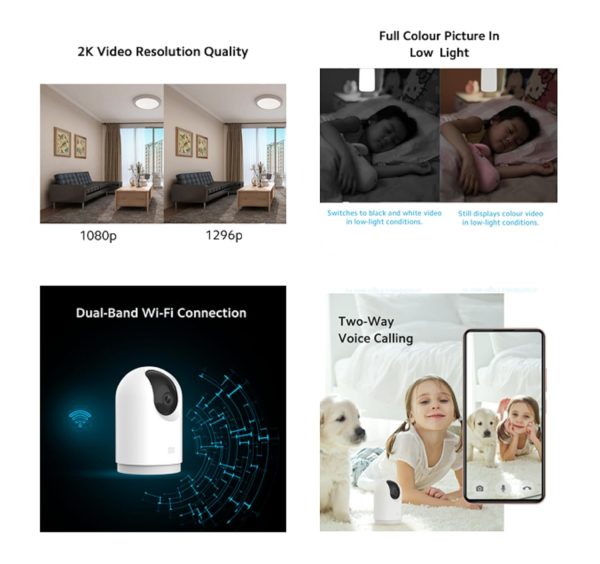 Xiaomi 360 Home Security Wireless Camera 2K Pro with Bluetooth Gateway BLE 4.2 l Dual Band Wi-fi Connection l 3 Million HD 1296p| 3MP CCTV |Full Color in Low-Light | AI Human Detection, White