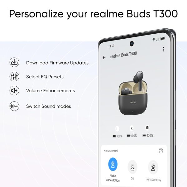 realme Buds T300 Truly Wireless in-Ear Earbuds with 30dB ANC, 360° Spatial Audio Effect, 12.4mm Dynamic Bass Boost Driver with Dolby Atmos Support, Upto 40Hrs Battery and Fast Charging (Youth White)