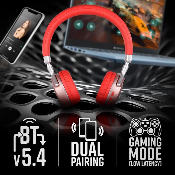 ZEBRONICS DUKE 2 Wireless Headphone, Supports Bluetooth, Dual Pairing, Deep Bass, up to 60h Battery Backup, AUX, Environmental Noise Cancellation, Gaming Mode, Now with Type C Charging (Red )