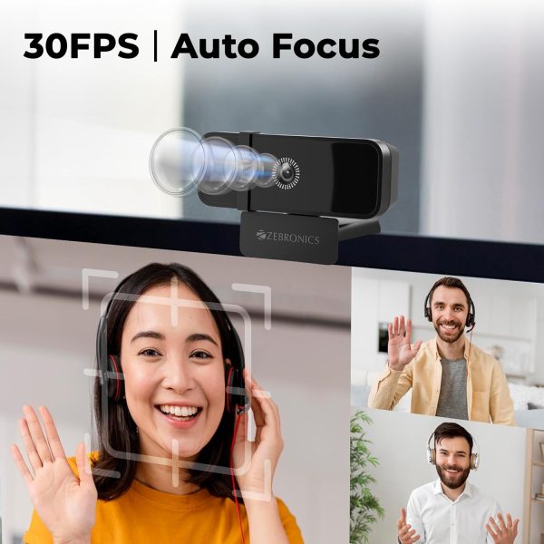 ZEBRONICS Sharp Pro High Resolution Digital Webcam, 30 Fps, 2048 X 1536 Qxga, Microphone, Auto Focus, Dedicated Privacy Shutter, Tripod Support, Compatible with Laptops, Mac for Zoom, Skype, Discord