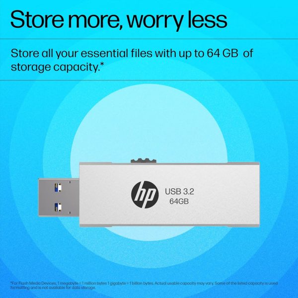 HP 818w 64GB USB 3.2 Flash Drive Silver Metal