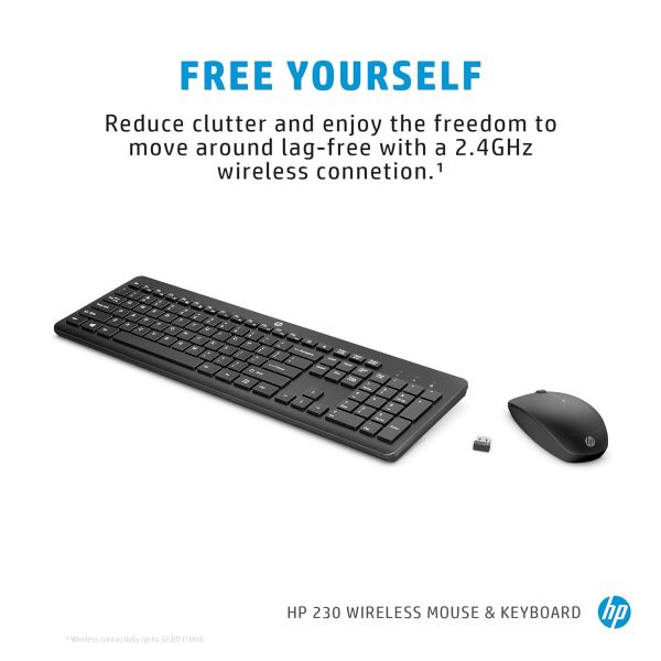 HP 230 Black Chicklet Wireless USB Keyboard and Mouse Set with 2.4GHz Wireless Connection and 12 Function Keys/ 16 Months Battery Life/ 1600 dpi/Black (18H24AA)