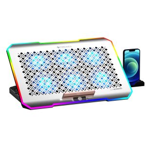 ZEBRONICS NC6500D Laptop Cooling Pad with Support up to 17 inch (43.18 cm) Laptops, Hexa Fans, Speed Control, RGB LED, Detachable Mobile Holder, 5 Step Retractable Stand, Built in USB Ports (Silver)