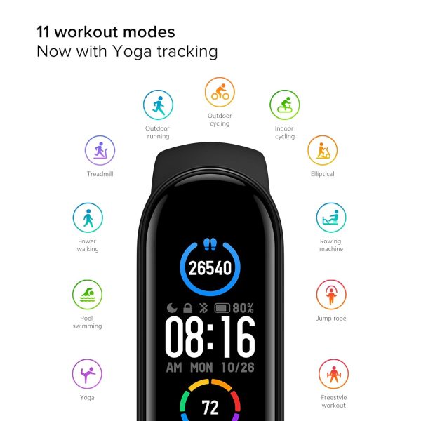 MI Smart Band 5- India's No. 1 Fitness Band, 1.1" (2.8 cm) AMOLED Color Display, 2 Weeks Battery Life, Personal Activity Intelligence (PAI), 11 Sports Mode, Heart Rate, Women's Health Tracking (Black)