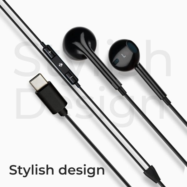 ZEBRONICS Buds 30C Type- C in Ear Earphone with in-line MIC, Rich 14.2mm Driver, Volume Control, 1.2m Cable, Call Function (Black)