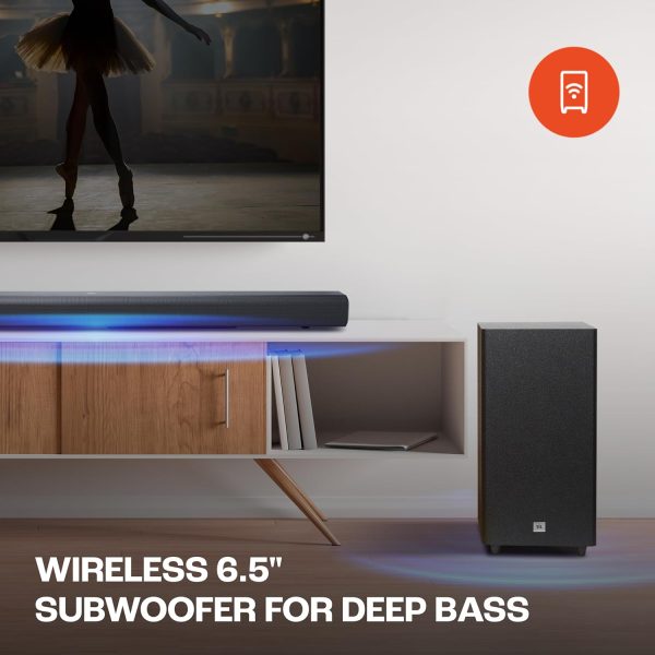 JBL Cinema SB590 Deep Bass, Dolby Atmos Soundbar with Wireless Subwoofer for Extra Deep Bass, 3.1 Channel, Center channel for superior voice clarity, HDMI eARC, Bluetooth & Optical Connectivity (440W)