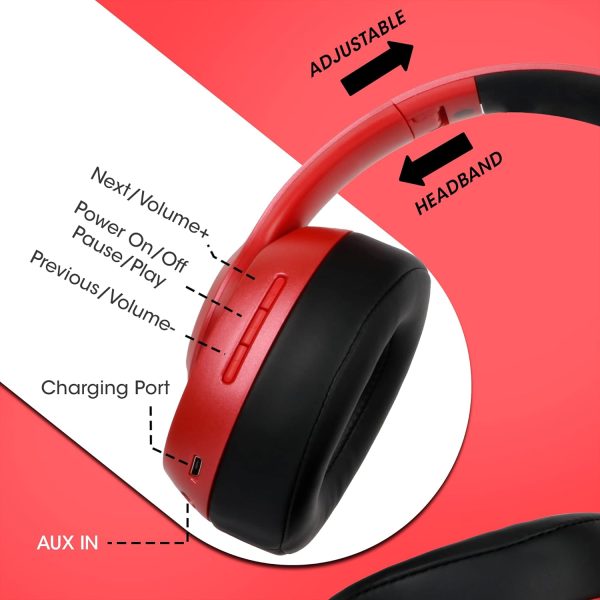 ZEBRONICS Zeb-DUKE1 Bluetooth 5.0 Wireless Over Ear Headphones With Mic, with AUX Port, Call Function, Voice Assistant Support, 34Hr* Battery Backup, Dual Pairing, Media/Volume Control(Black with Red)